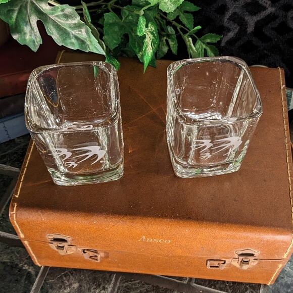 Vintage Ozark Airlines Etched Logo Square Lowball Rocks Glasses Pair First Class - Picture 4 of 10
